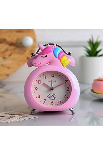 Hera Hediyelik Unicorn Işıklı Alarmlı Masa Saati Çift Çanlı Akar
