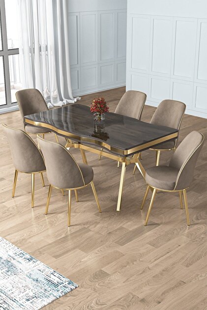 Canisa Prah Serisi 90x160 Lak Panel Antrasit Ironi Gold Ayak Masa
