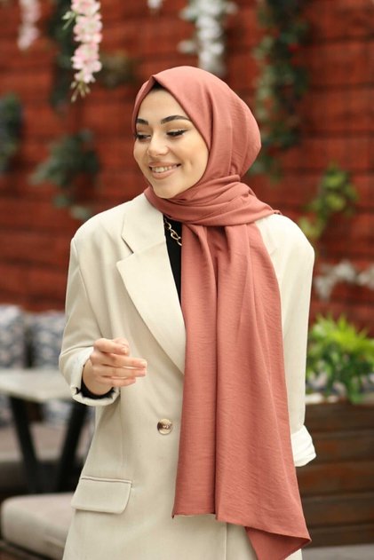 Tesettür Pamuk Kraş Cazz Şal Modeli - Gül Kurusu