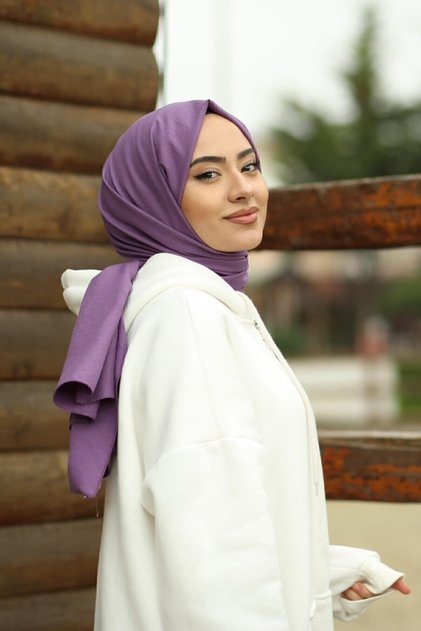 Tesettür Pamuk Kraş Cazz Şal Modeli -eflatun
