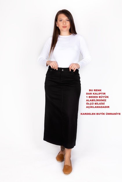 Women's Lycra Black Long Denim Skirt