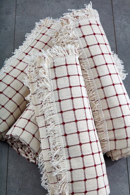 100% Cotton Checkered Burgundy Buldan Work Sofa Cover 180*250 (There Is 1 Product in the Package)