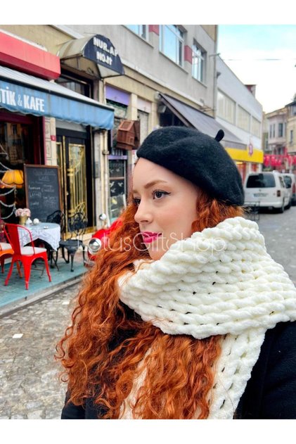 Puffy Cream Twist Scarf, Thermal Plush Scarf