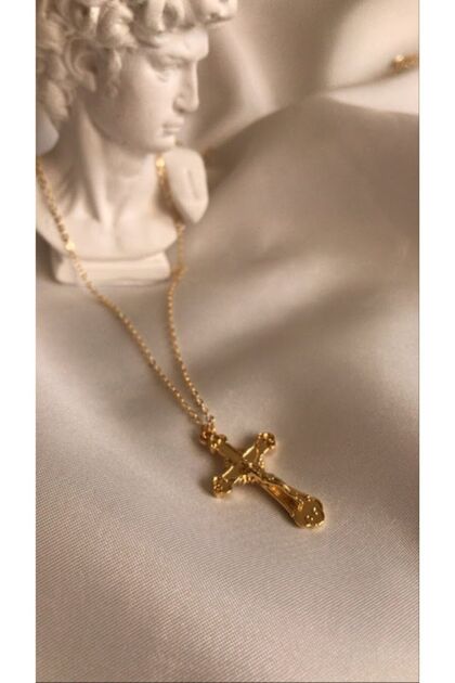 Haçlı Düz Zincirli Jesus Kolye