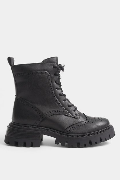 Black Lace-Up Side Zipper Boots Women's Boots
