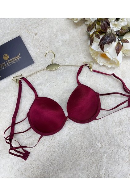 Le Jardin Valeria Ribbed and Stoned Micro Push-Up Bra with String Detail on the Back - 7007