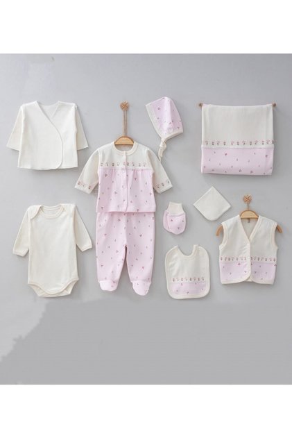 Little Tulip Embroidered 100% Cotton Newborn Baby Girl 10 Piece Hospital Exit Bodysuit Set