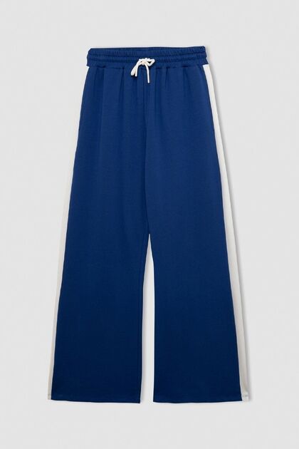 Cool Wide Leg Wide Loose Leg Sweatpants with Elastic Waist and Laced Stripe D4764Ax24Au
