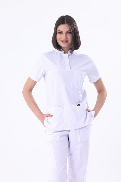 Premium Suit White - Flex Cargo Pocket Doctor Nurse Scrubs Uniform Medical Hospital Women Men