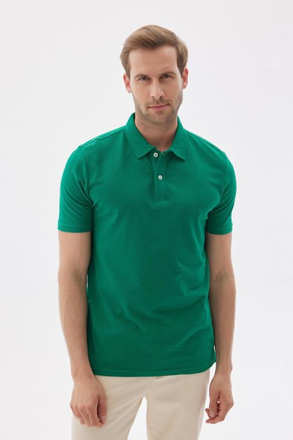 Basic Polo Collar Regular Fit Men's Light Green T-Shirt