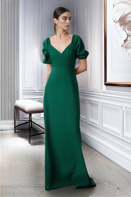 sachin and babi light blue dress Trendyol Collection Emerald Green A-Cut Long Evening Dress