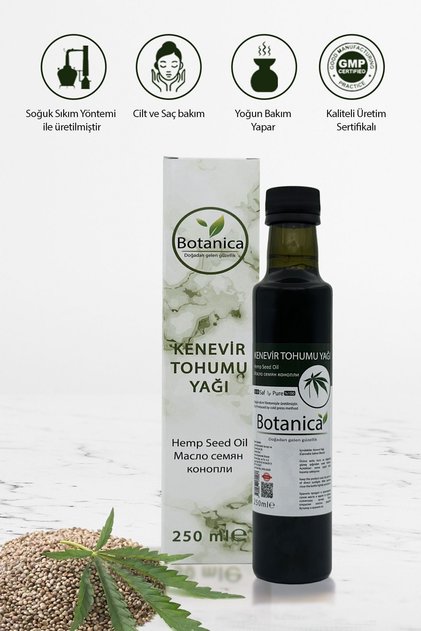 Hemp Seed Oil Kenevir Oil ( Kendir ) ( Enerji Artırma ) Cilt Bakım Yağı Saç Yağı 250 ml
