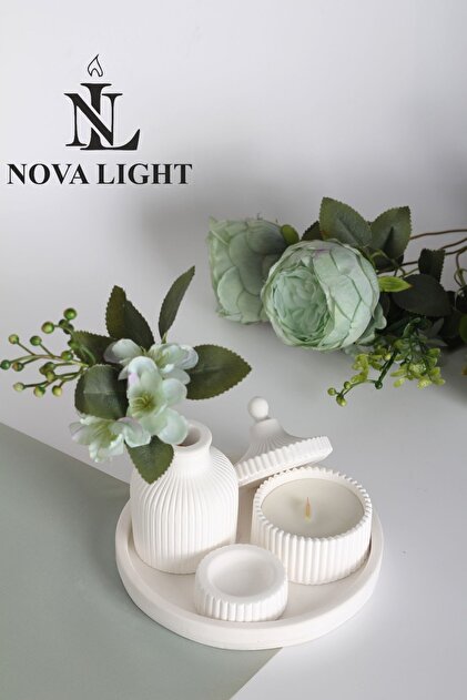 NovaLight Beyaz Renk Özel Tasarım Kokulu Mum Ve Vazo Aksesuar Seti