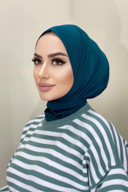 Women's Hijab Petrol Blue Snap Neck Collar Hijab Bonnet Model Scarf Shawl
