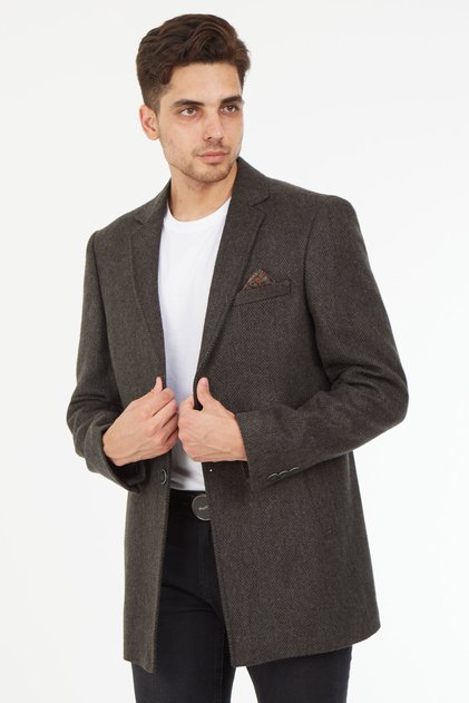 Slim Fit Ceket Yaka Balıksırtı Kısa Palto
