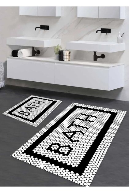 Washable Non-Slip Cotton Woven Base Bath Pattern 60x100-50x60 2-Piece Bath Mat Toilet Seat Set