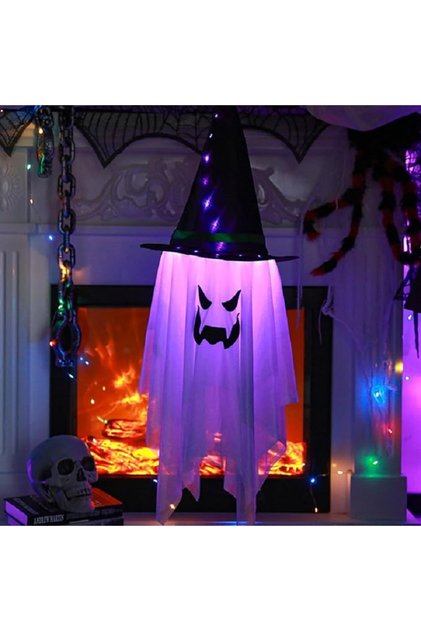Asılı Cadı Şapkası Hallowen Led Aydınlatma Cadılar Bayramı Dekoru