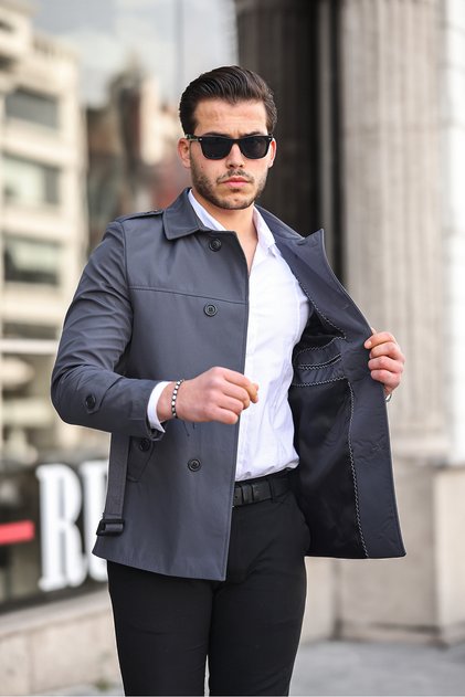 Men's Seasonal Lined Double Breasted Epaulettes Waist Belted Top Coat/Trench Coat