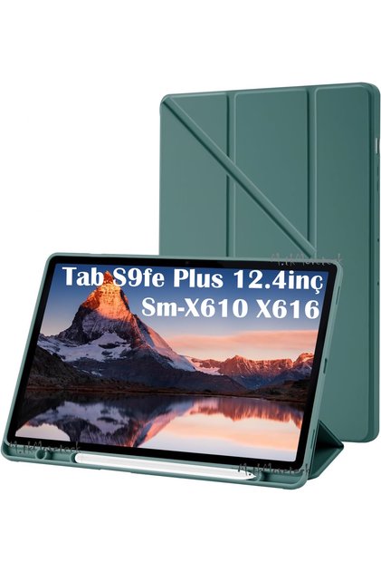 Samsung Galaxy Tab S9 Fe Plus 12.4 Kılıf Kalem Bölmeli Katlanabilir Standlı Pu Deri Yumuşak Silikon