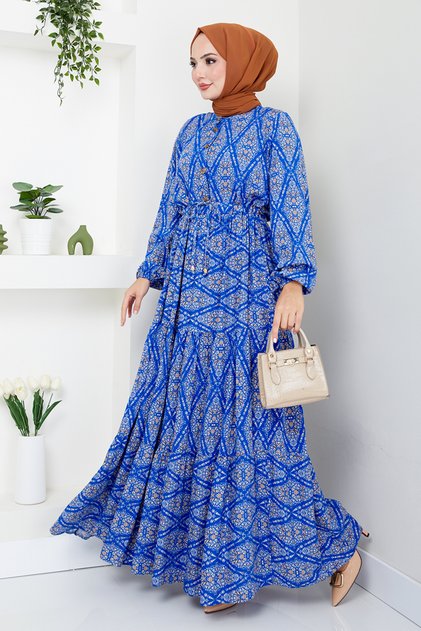 Buttoned Dress Mdp1131 Cobalt Blue