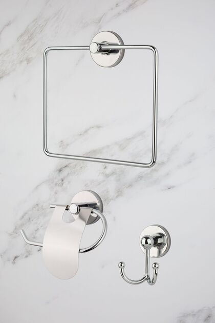 Chrome Square Towel Holder Narrow Cover Toilet Napkin Robe Holder Bathroom Set of 3