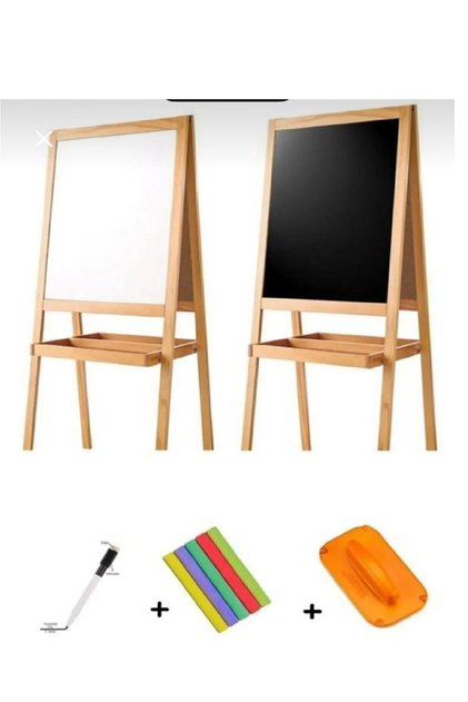 Çift Taraflı Ayaklı Ahşap Çocuk Yazı Tahtası +Kalem Silgi Tebeşir ebat 100x40