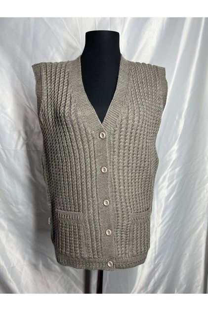 Women's V-Neck Thick Wool Hair Knitted Knitwear Buttoned Pocket Mother Vest