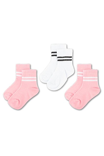 3-Piece Cotton Kids College Socks Baby Unisex Girls Women Men School Socks, White Black Pink
