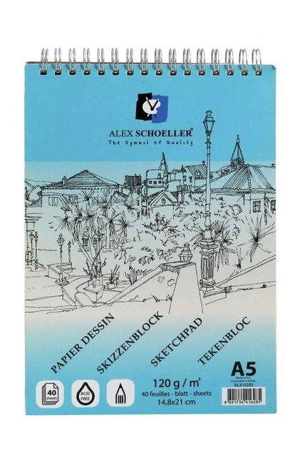 دفتر رسم حلزوني علوي من Schoeller A5 120gr 40yp / Alx-0285
