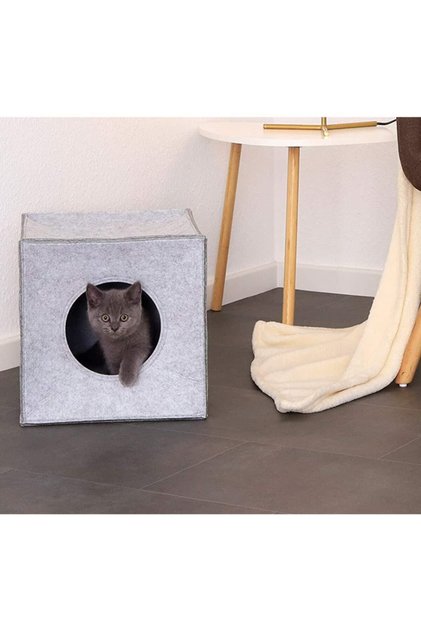 Keçe Kedi Yuvası Organizer Düzenleyici Katlanabilir Gri