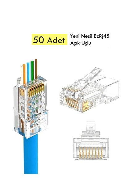 Vwin 50 Adet Yeni Nesil Açık Uçlu (Delikli) Cat6 Ez Rj45 Konnektör