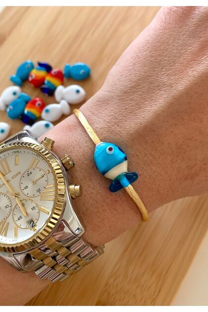 Blue Fish Bracelet with Murano Glass Beads