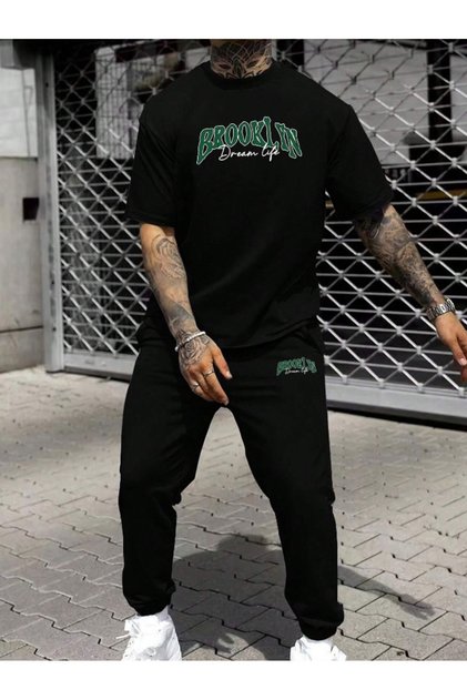 Men's Black Brooklyn Dream Life Printed Tracksuit Set