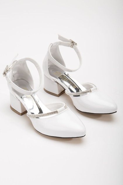 Girl's White Patent Leather Evening Shoes