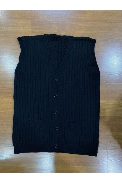 Women's V-Neck Thick Wool Hair Knitted Knitwear Buttoned Pocket Mother Vest