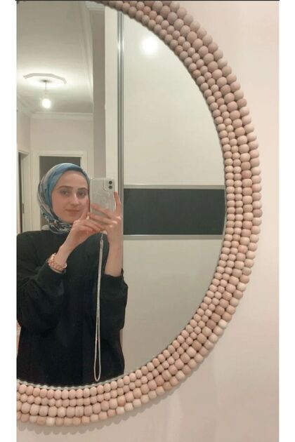 80cm Yuvarlak Ahşap Boncuklu Ayna & Dresuar Yuvarlak Ayna & Dekoratif Ayna
