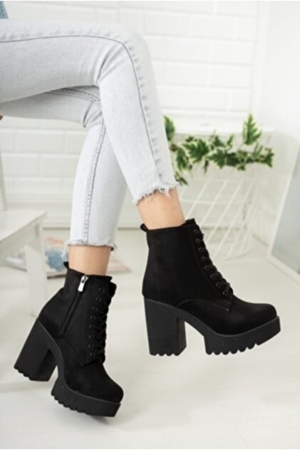 salto ayakkabı Tractor Sole Black Suede- Trendyol