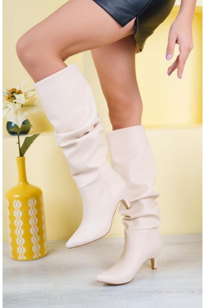 Syt-2001 Beige Gusseted Heeled Daily Boots