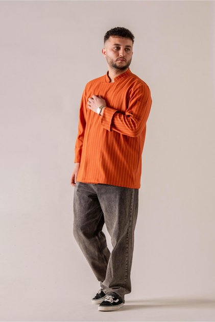 C-21 PREMIUM - Beyaz Çizgili Turuncu Şef Ceketi