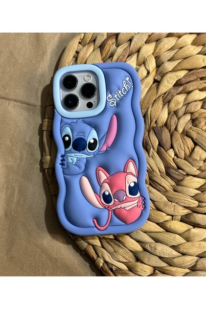 Iphone 14 Pro (6.1 inç) Uyumlu Sevimli Stitch Desenli Yumuşak Hamur Silikon Lüks Kılıf Kapak