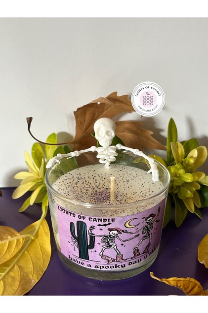 Cadılar Bayramı- Halloween Temalı İslelet Figürlü Bardak Mum