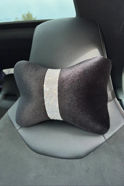 Black Plain Velvet Silver Vertical Striped Neck Pillow 1 Piece