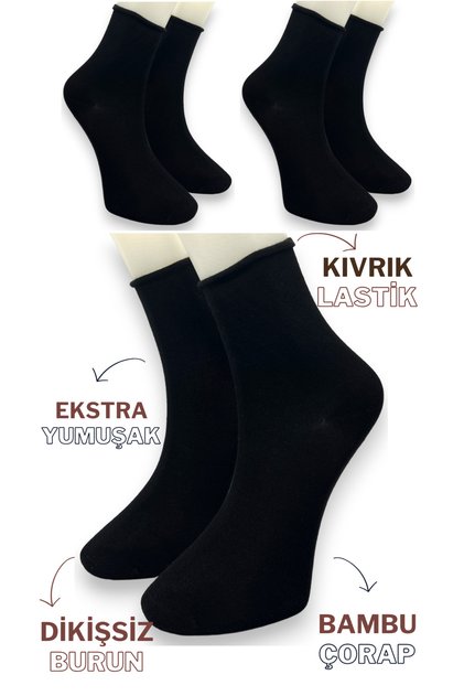 Premium 3 Pairs Black Bamboo Women's Elasticless Roll Top Seamless Socks/No-Show/Non-Squeezing Socks
