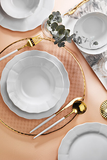 white0327　3個セット Porland Wavy Beyaz 18 Parça Yemek Takımı - Fiyatı, Yorumları