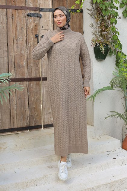 Women's Chain Braided Crew Neck Knitwear Dress