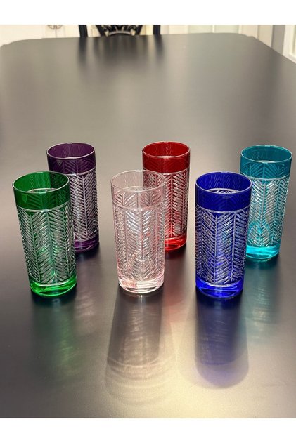 Crystal Cut Soda Glass with Fish Back Pattern, Set of 6