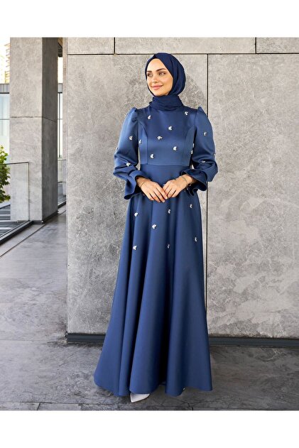 Azeem Crystal Stone Embroidered Senna Hijab Evening Dress, Engagement Dress,  Satin Dress, Graduation Dress- Trendyol
