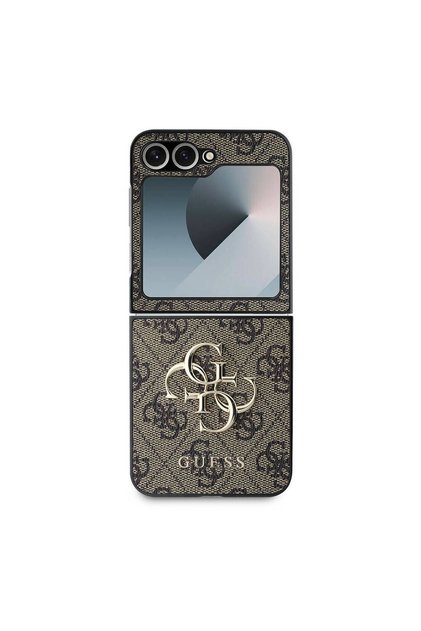Galaxy Z Flip 6 Uyumlu Kılıf Guess Lisanslı Leather Metal Logo Kapak Kahverengi
