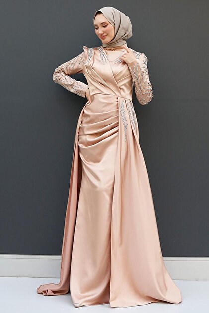 GZ AGYM Asian Gold Hijab Evening Dress- Trendyol