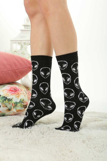 Unisex Alien Patterned Colorful Socks